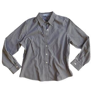 Foxcroft Black White Stripe Non Iron Fitted Button Front Collared Shirt Size 14